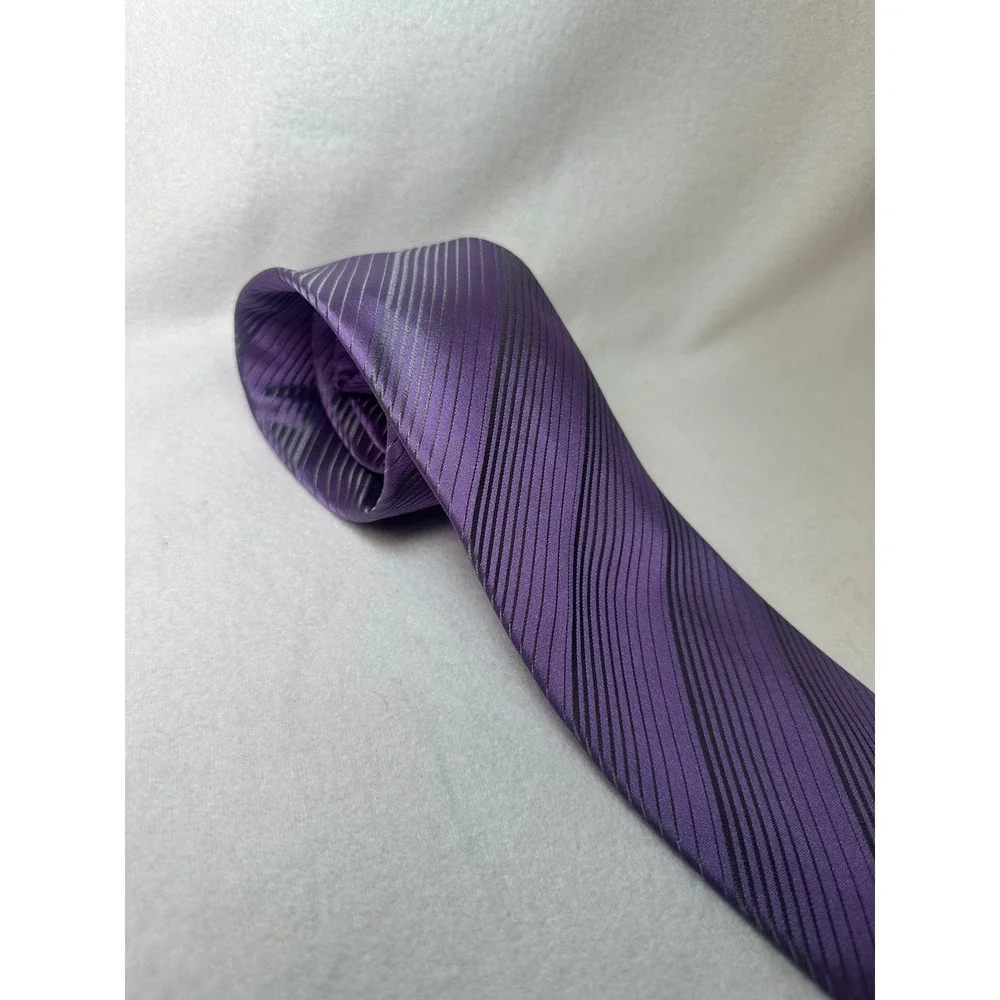 John Ashford Mens Purple Grey Striped Silk Tie Stain Resistant‎ Handmade Necktie
